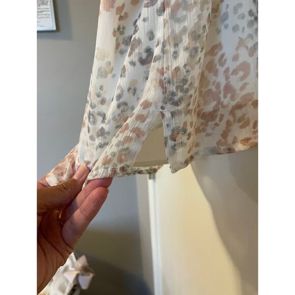 Abercrombie & Fitch lace trim animal print cami tank top chiffon cream y2k Small - Picture 6 of 8